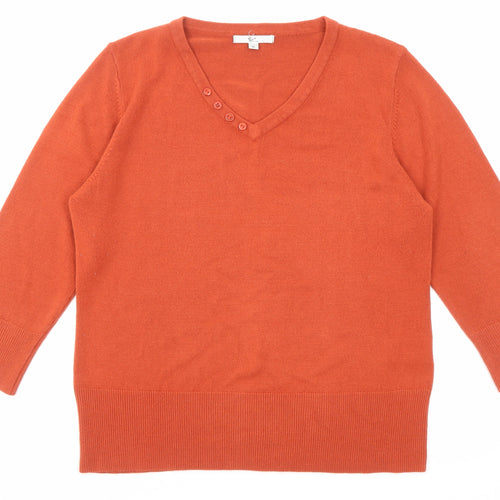 Klass Womens Orange V-Neck Acrylic Pullover Jumper Size XL