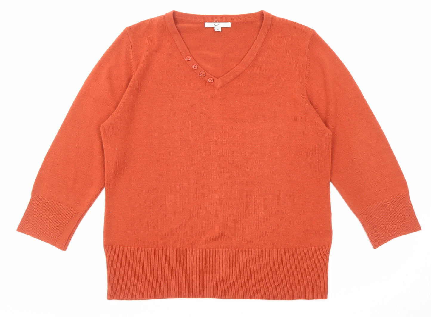 Klass Womens Orange V-Neck Acrylic Pullover Jumper Size XL