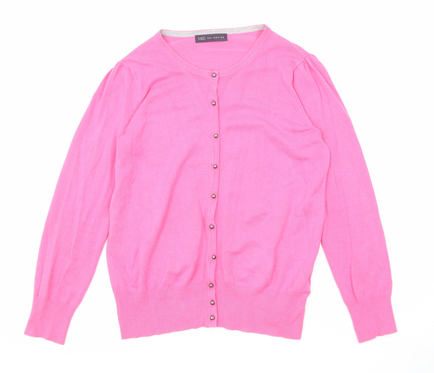 Marks and Spencer Womens Pink Round Neck Viscose Cardigan Jumper Size 12
