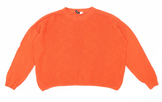 Divided by H&M Womens Orange Crew Neck Cotton Pullover Jumper Size S - Oversized