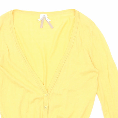 NEXT Womens Yellow V-Neck Cotton Cardigan Jumper Size 14