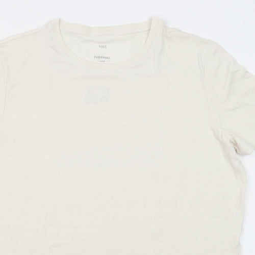 Marks and Spencer Mens Ivory Polyester T-Shirt Size XL Crew Neck - Thermal