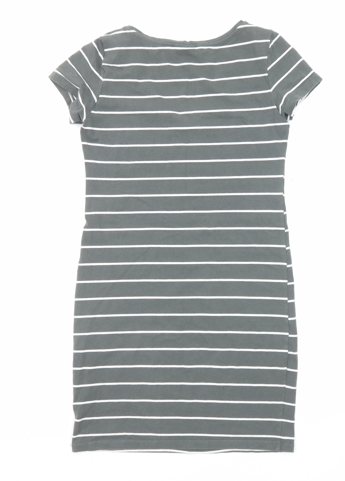 H&M Womens Grey Striped Polyester T-Shirt Dress Size S V-Neck Pullover