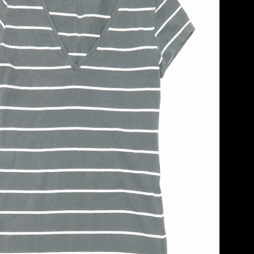 H&M Womens Grey Striped Polyester T-Shirt Dress Size S V-Neck Pullover