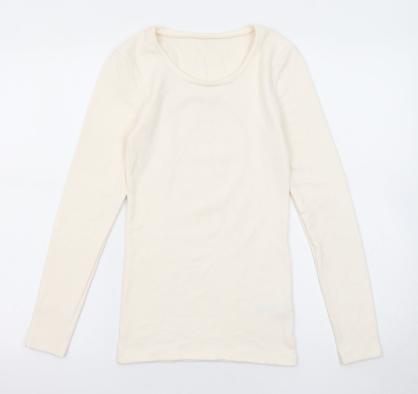 Marks and Spencer Womens Ivory Acrylic Basic T-Shirt Size 8 Scoop Neck - Thermal