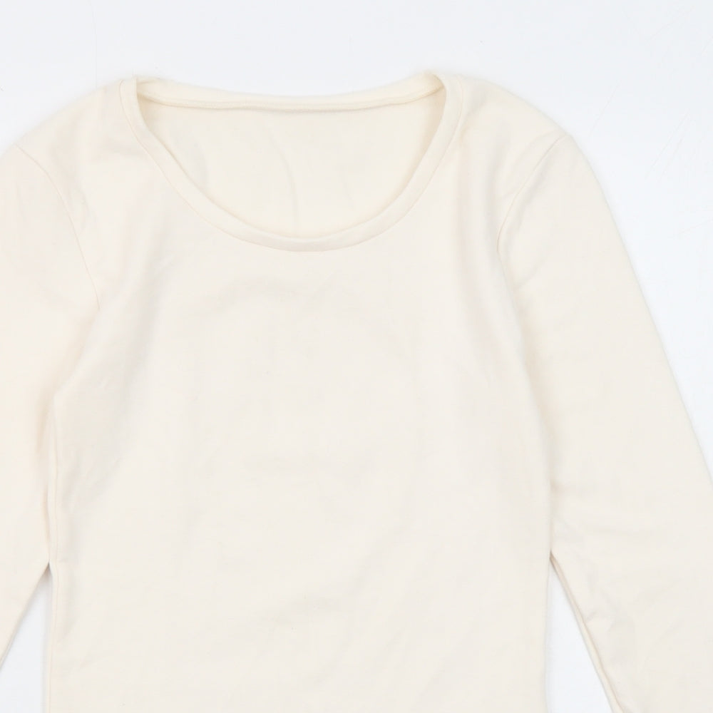 Marks and Spencer Womens Ivory Acrylic Basic T-Shirt Size 8 Scoop Neck - Thermal
