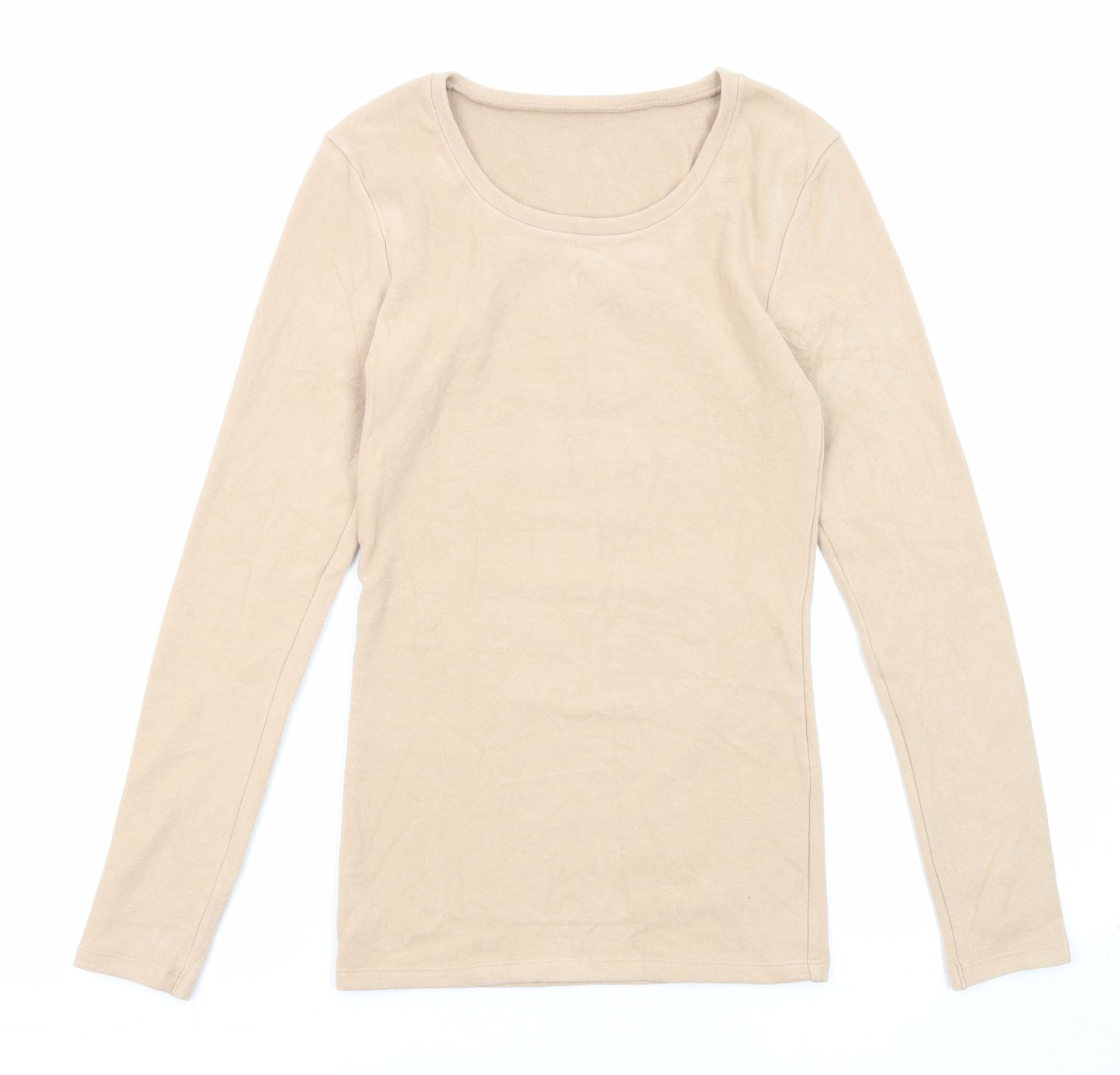 Marks and Spencer Womens Beige Acrylic Basic T-Shirt Size 8 Round Neck - Thermal
