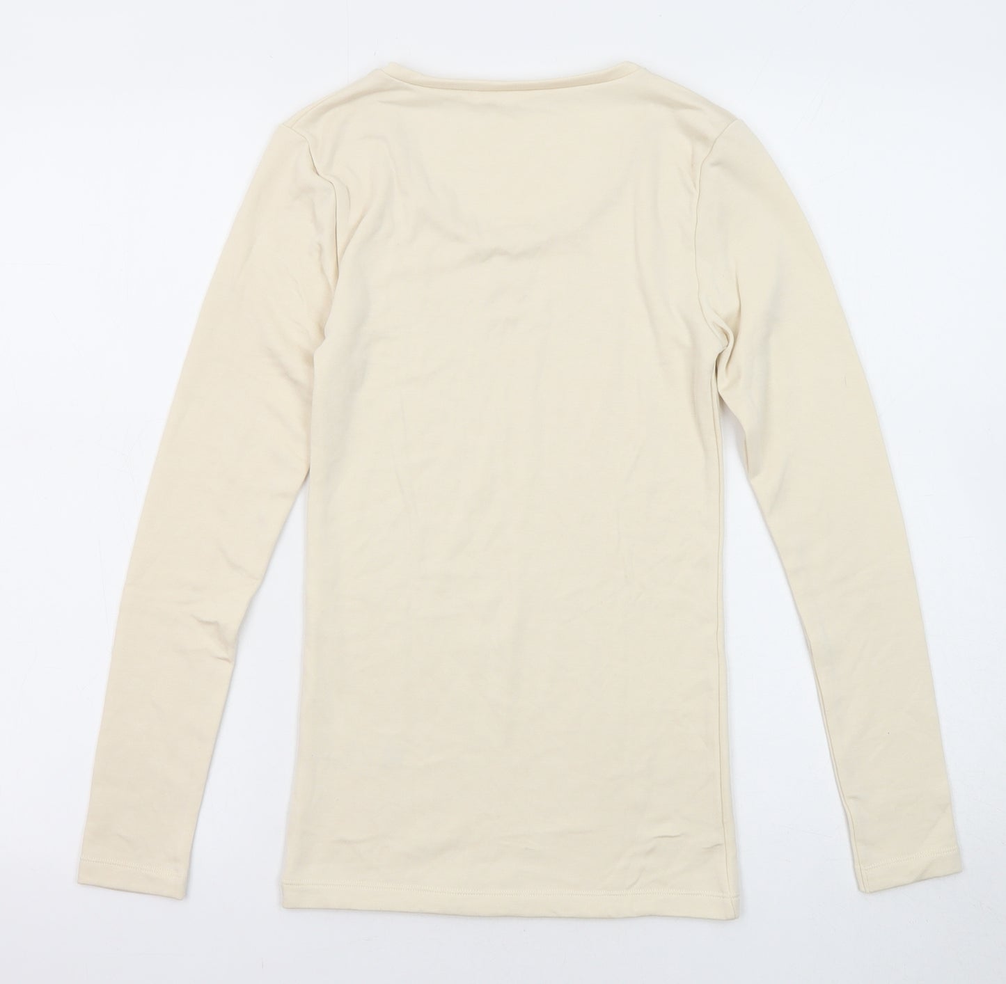 Marks and Spencer Womens Beige Acrylic Basic T-Shirt Size 8 Round Neck - Thermal