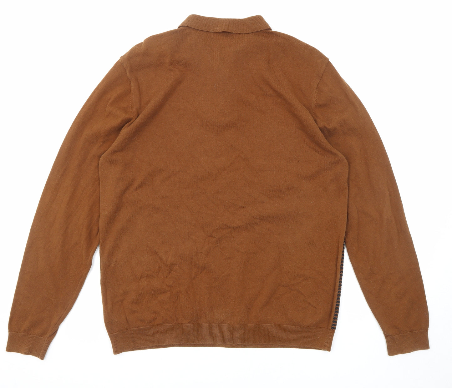 NEXT Mens Brown Collared Cotton Pullover Jumper Size L Long Sleeve