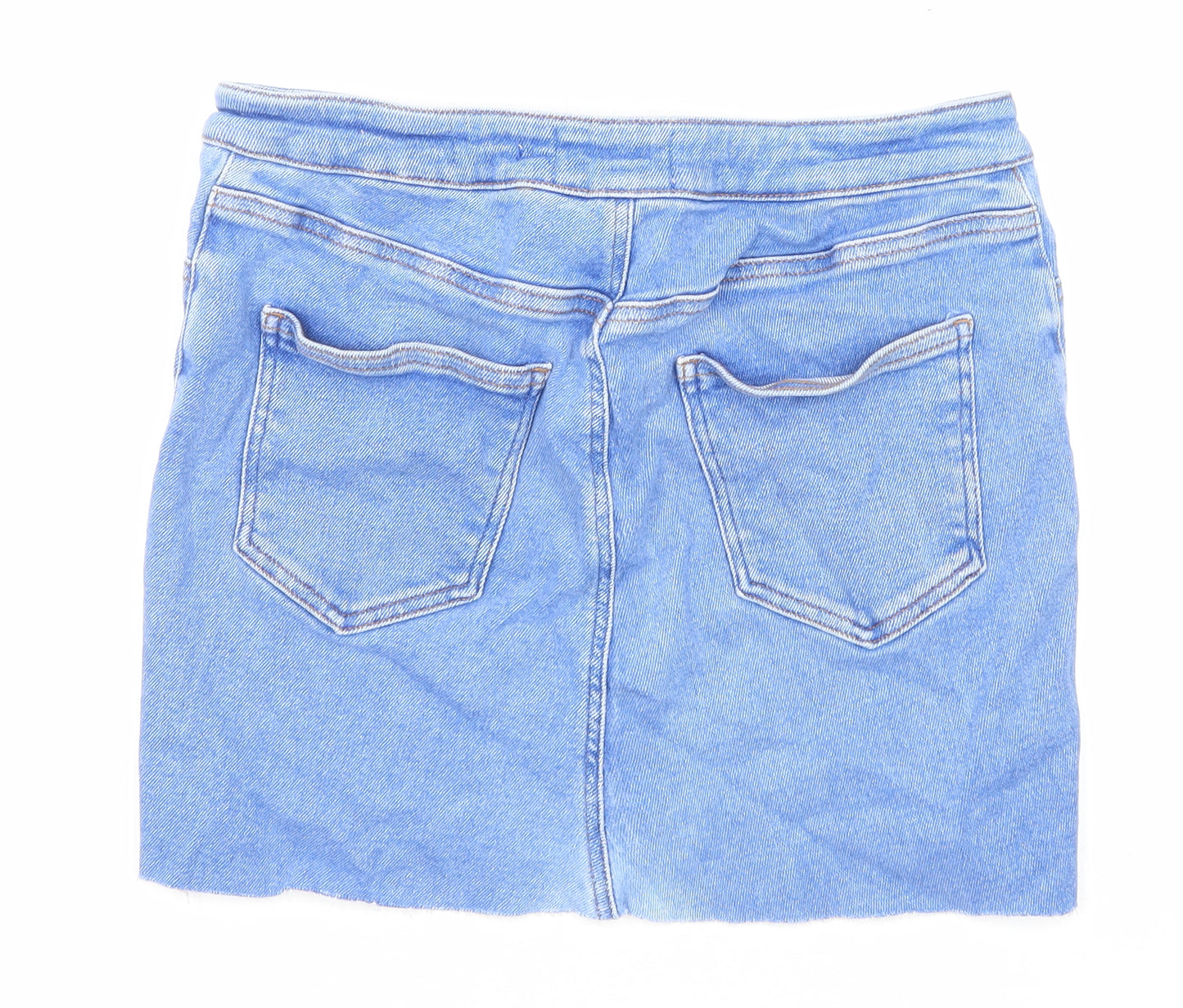 New Look Womens Blue Cotton A-Line Skirt Size 16 Zip - Raw Hem