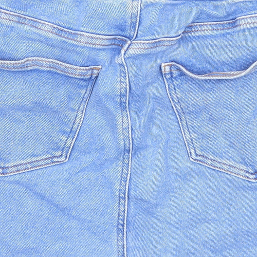 New Look Womens Blue Cotton A-Line Skirt Size 16 Zip - Raw Hem