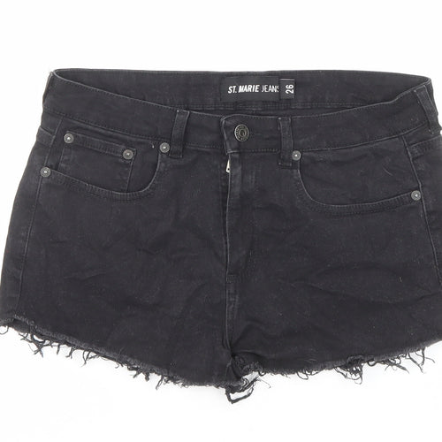 St Marie Jeans Womens Black Cotton Boyfriend Shorts Size 29 in Regular Zip - Raw Hems