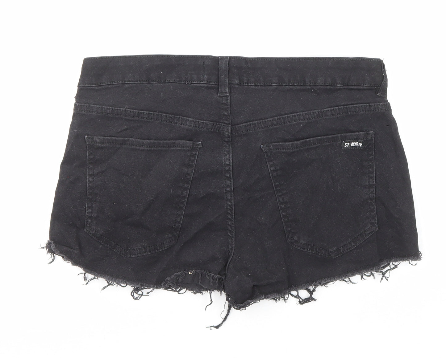 St Marie Jeans Womens Black Cotton Boyfriend Shorts Size 29 in Regular Zip - Raw Hems