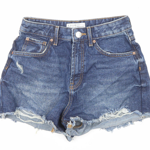 Denim & Co. Womens Blue Cotton Boyfriend Shorts Size 8 Regular Zip - Distressed Raw Hems