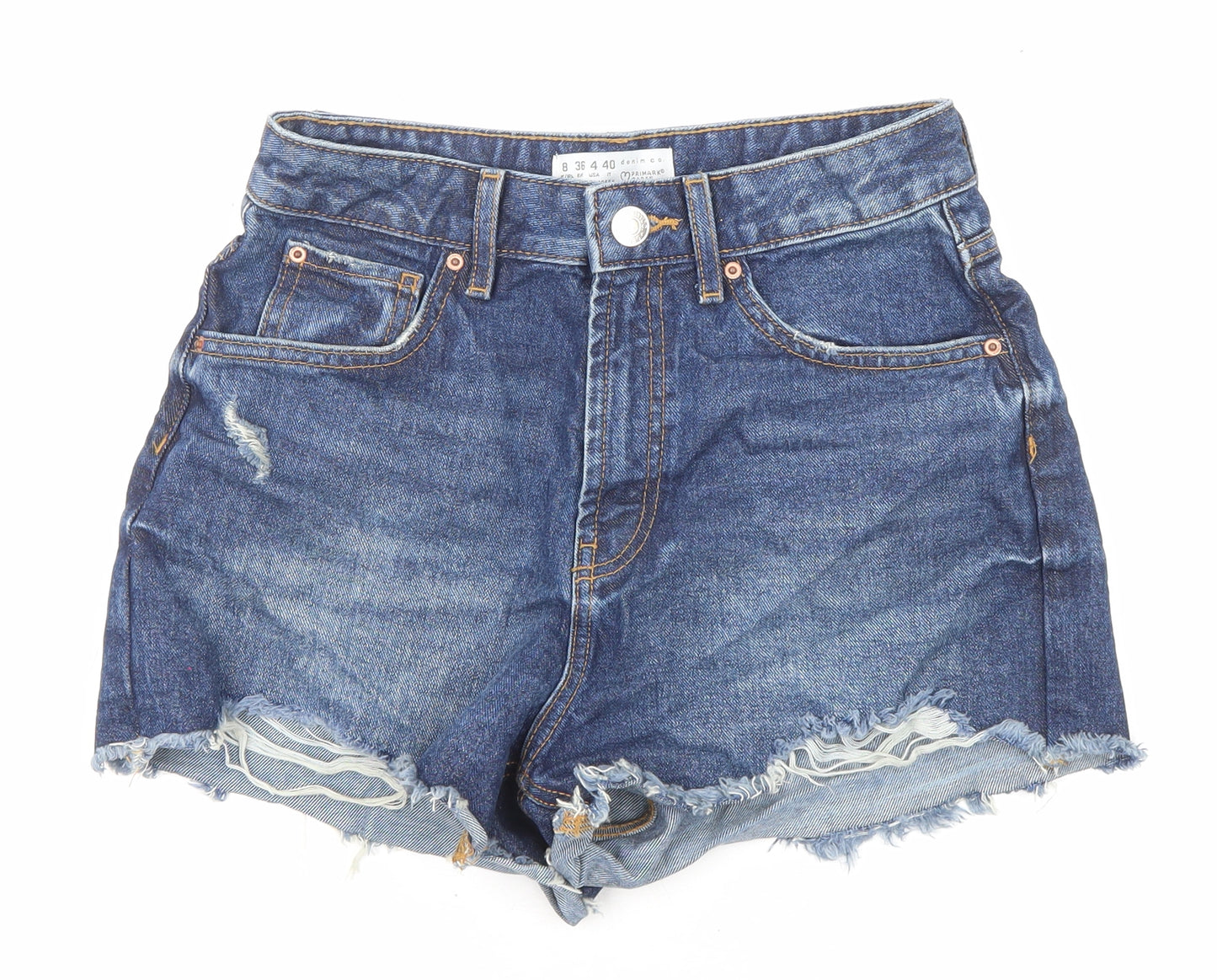 Denim & Co. Womens Blue Cotton Boyfriend Shorts Size 8 Regular Zip - Distressed Raw Hems