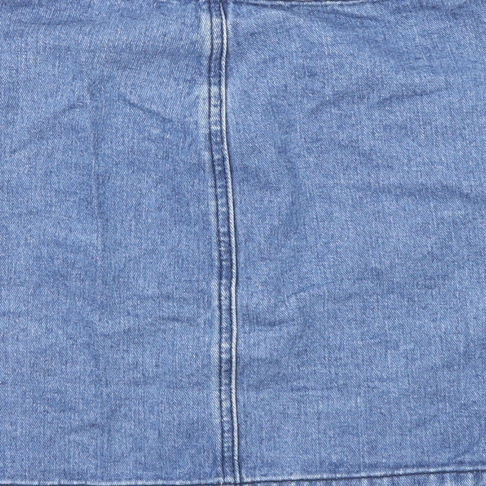 Boohoo Womens Blue Cotton A-Line Skirt Size 8 Button