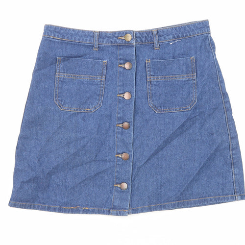 Denim & Co. Womens Blue Cotton A-Line Skirt Size 10 Button