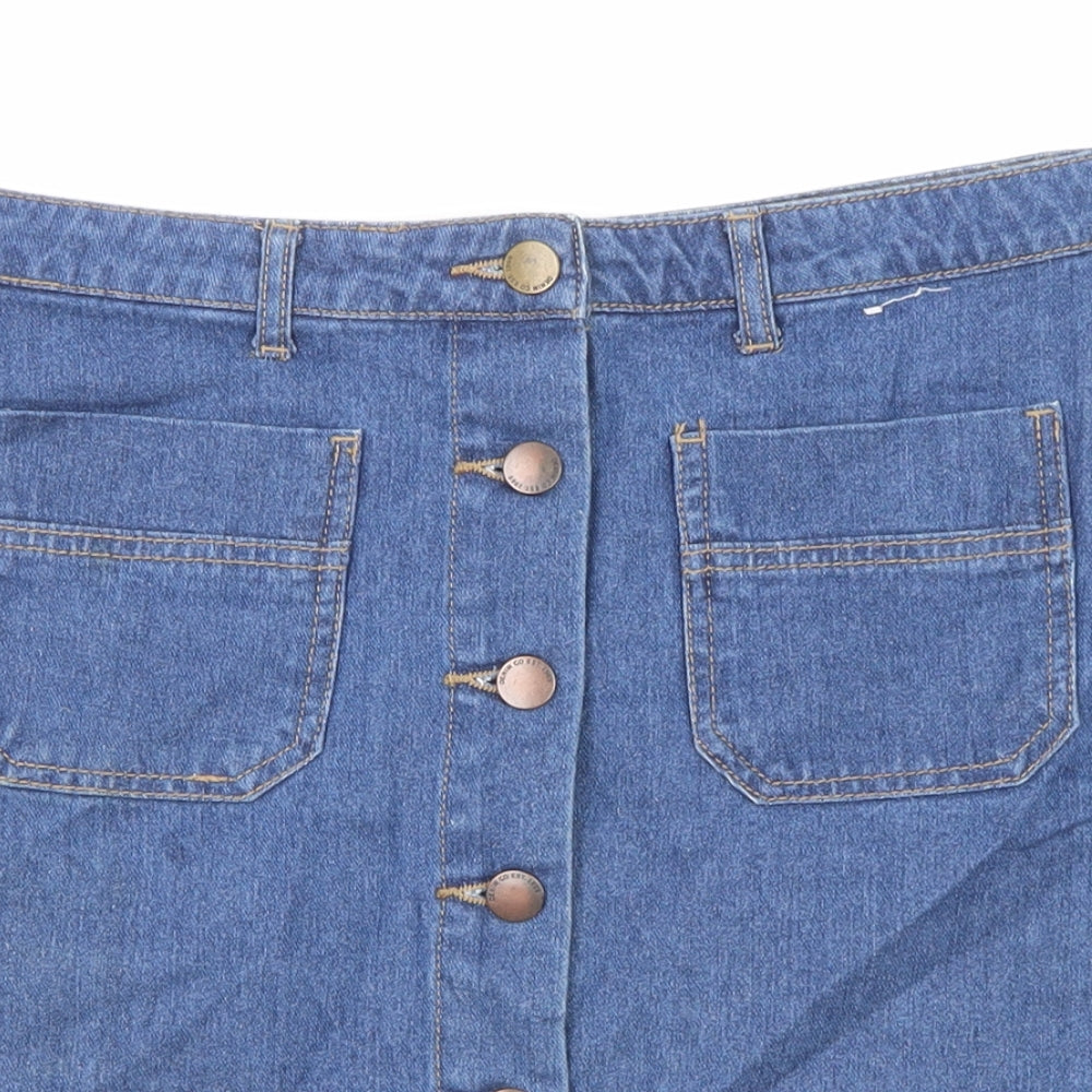 Denim & Co. Womens Blue Cotton A-Line Skirt Size 10 Button
