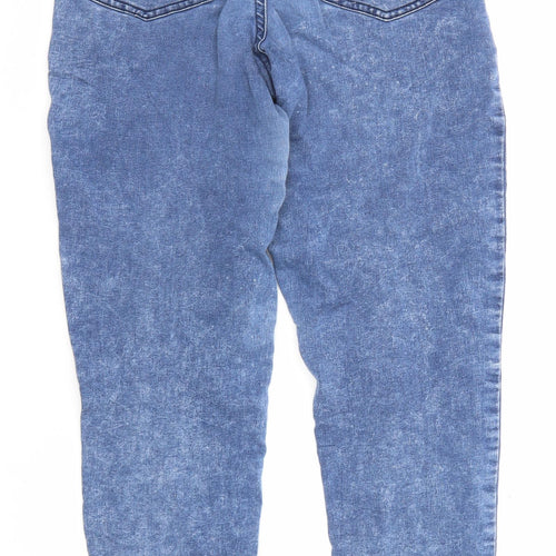 Denim & Co. Womens Blue Cotton Mom Jeans Size 10 L26 in Regular Zip - Acid Wash Effect