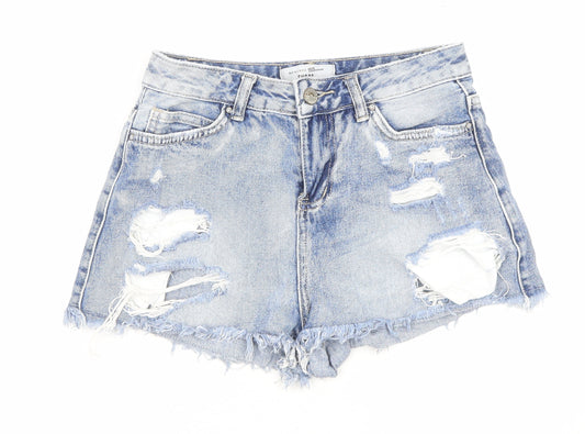 New Look Girls Blue Cotton Hot Pants Shorts Size 12 Years Regular Zip - Distressed
