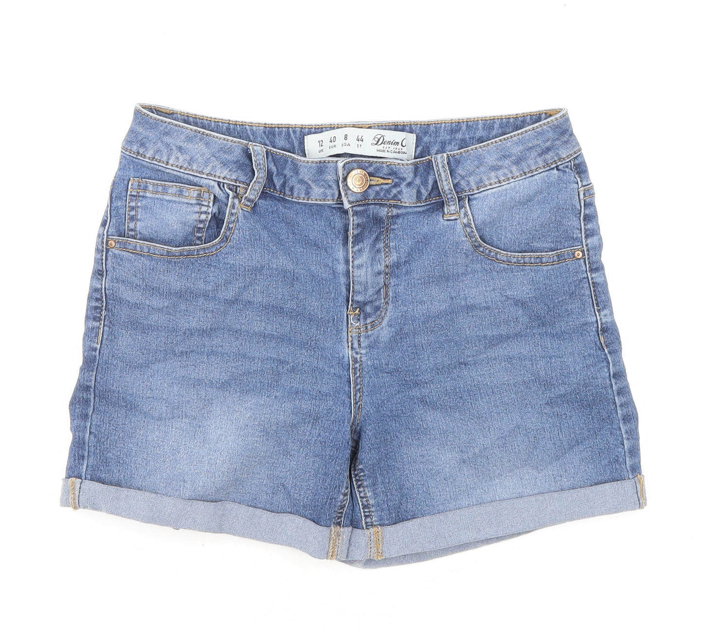 Denim & Co. Womens Blue Cotton Boyfriend Shorts Size 12 L3 in Regular Zip