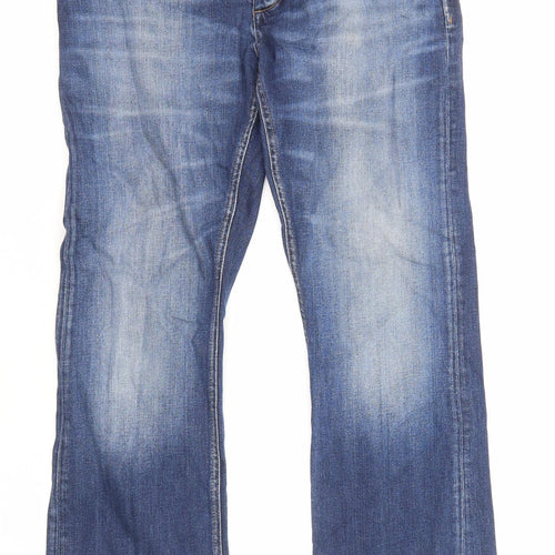 JACK & JONES Mens Blue Cotton Bootcut Jeans Size 34 in L32 in Regular Zip