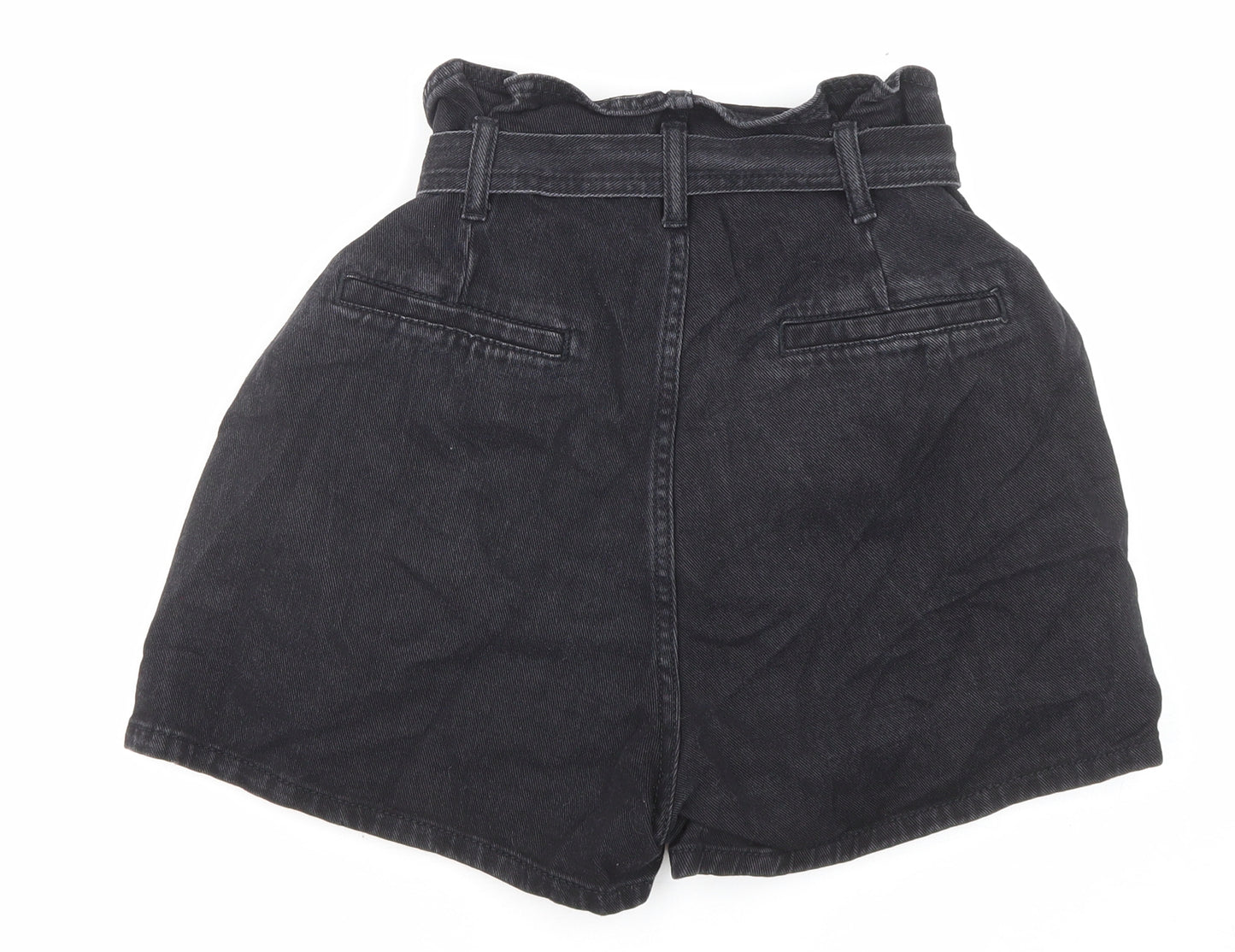 Denim & Co. Womens Black Cotton Paperbag Shorts Size 10 Regular Zip