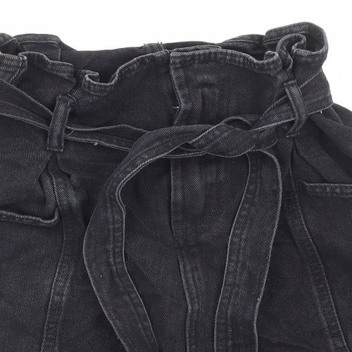 Denim & Co. Womens Black Cotton Paperbag Shorts Size 10 Regular Zip