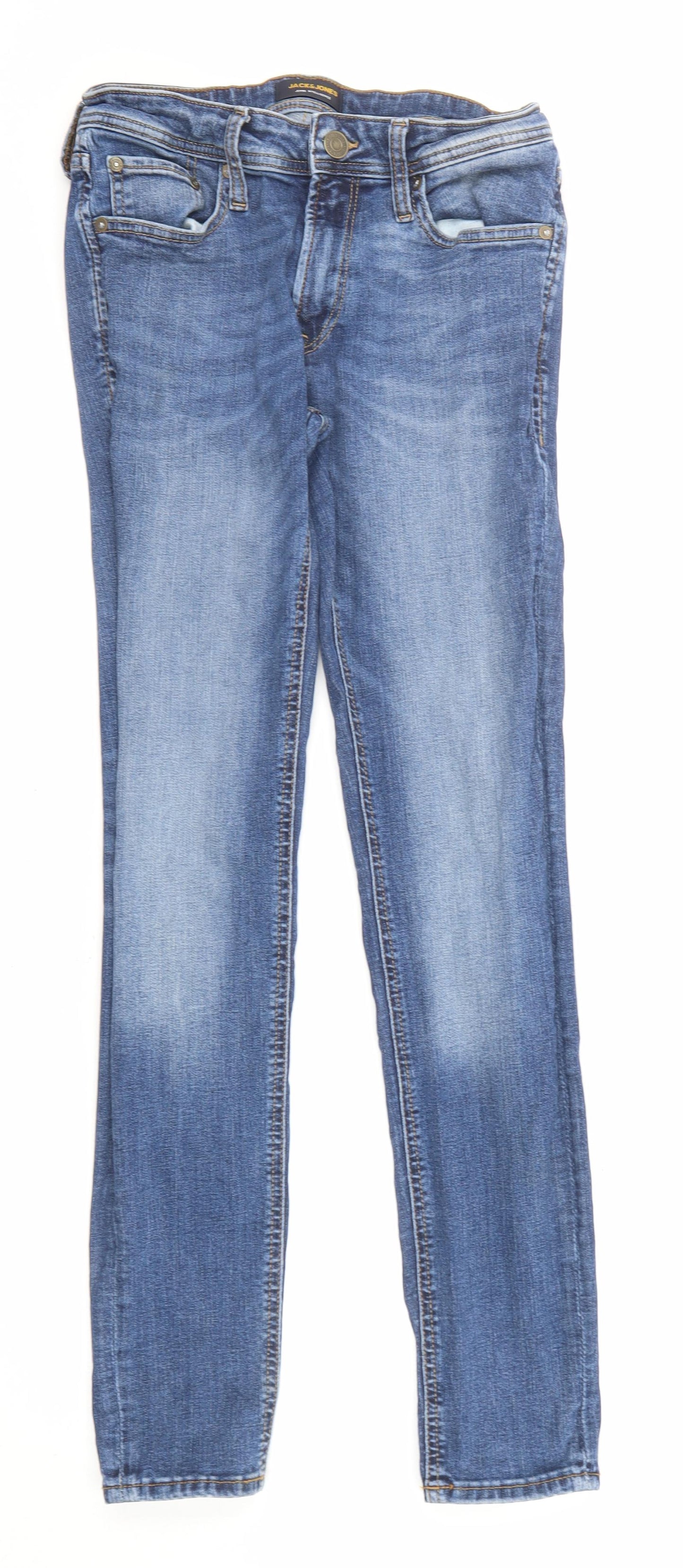 JACK & JONES Mens Blue Cotton Skinny Jeans Size 27 in L30 in Regular Zip