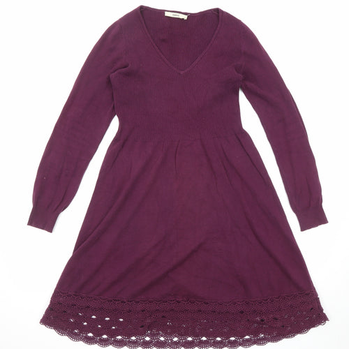 Oasis Womens Purple Cotton A-Line Size 8 V-Neck Pullover