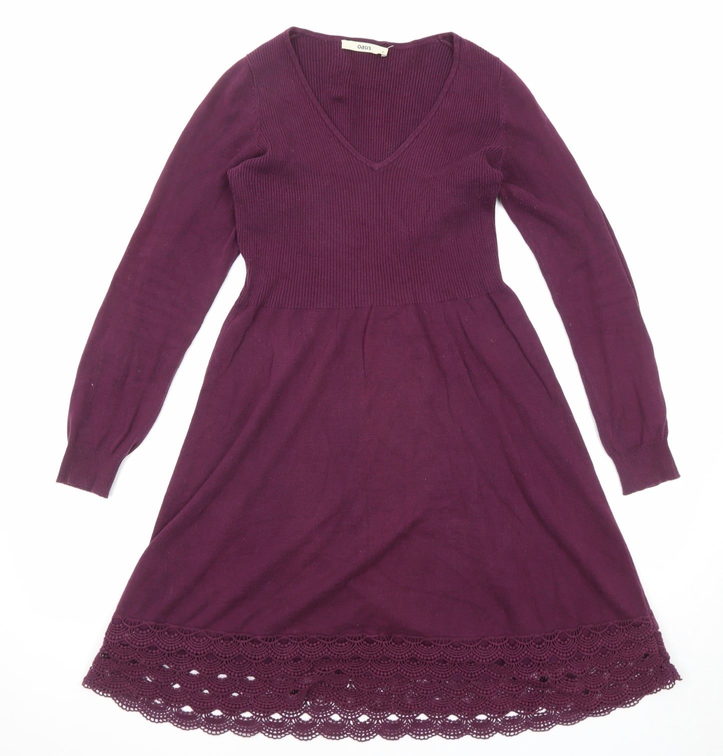 Oasis Womens Purple Cotton A-Line Size 8 V-Neck Pullover