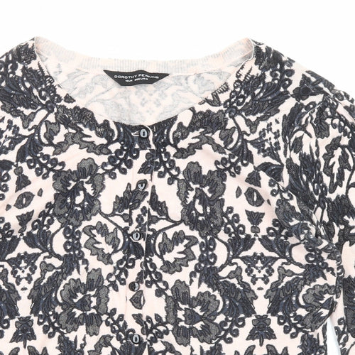 Dorothy Perkins Womens Black Round Neck Floral Cotton Cardigan Jumper Size 10