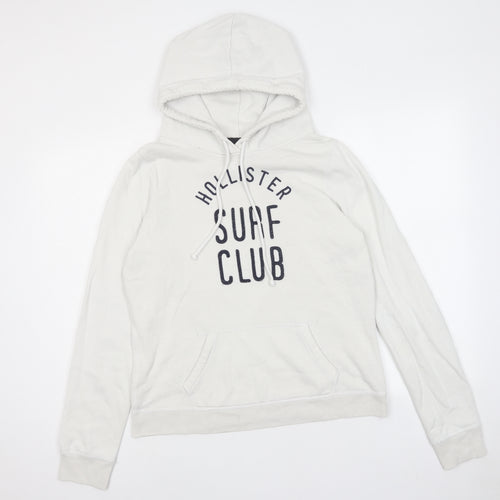 Hollister Womens White Cotton Pullover Hoodie Size L Pullover - Hollister Surf Club Drawstring Pocket