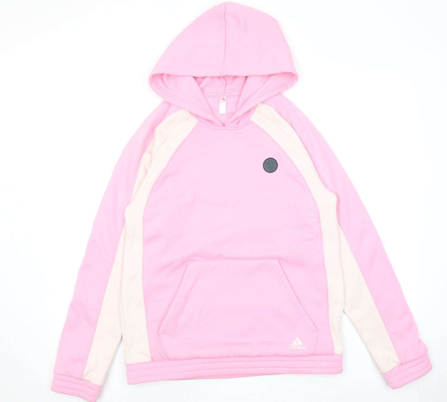 adidas Womens Pink Colourblock Cotton Pullover Hoodie Size L Pullover - Pockets Logo