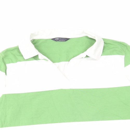 Marks and Spencer Womens Green Striped Cotton Basic Polo Size 10 Collared