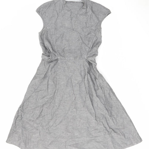 Hobbs Womens Grey Linen A-Line Size 10 V-Neck Zip - Belted