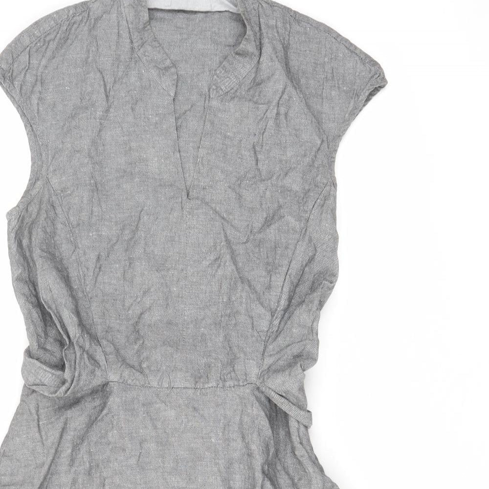 Hobbs Womens Grey Linen A-Line Size 10 V-Neck Zip - Belted