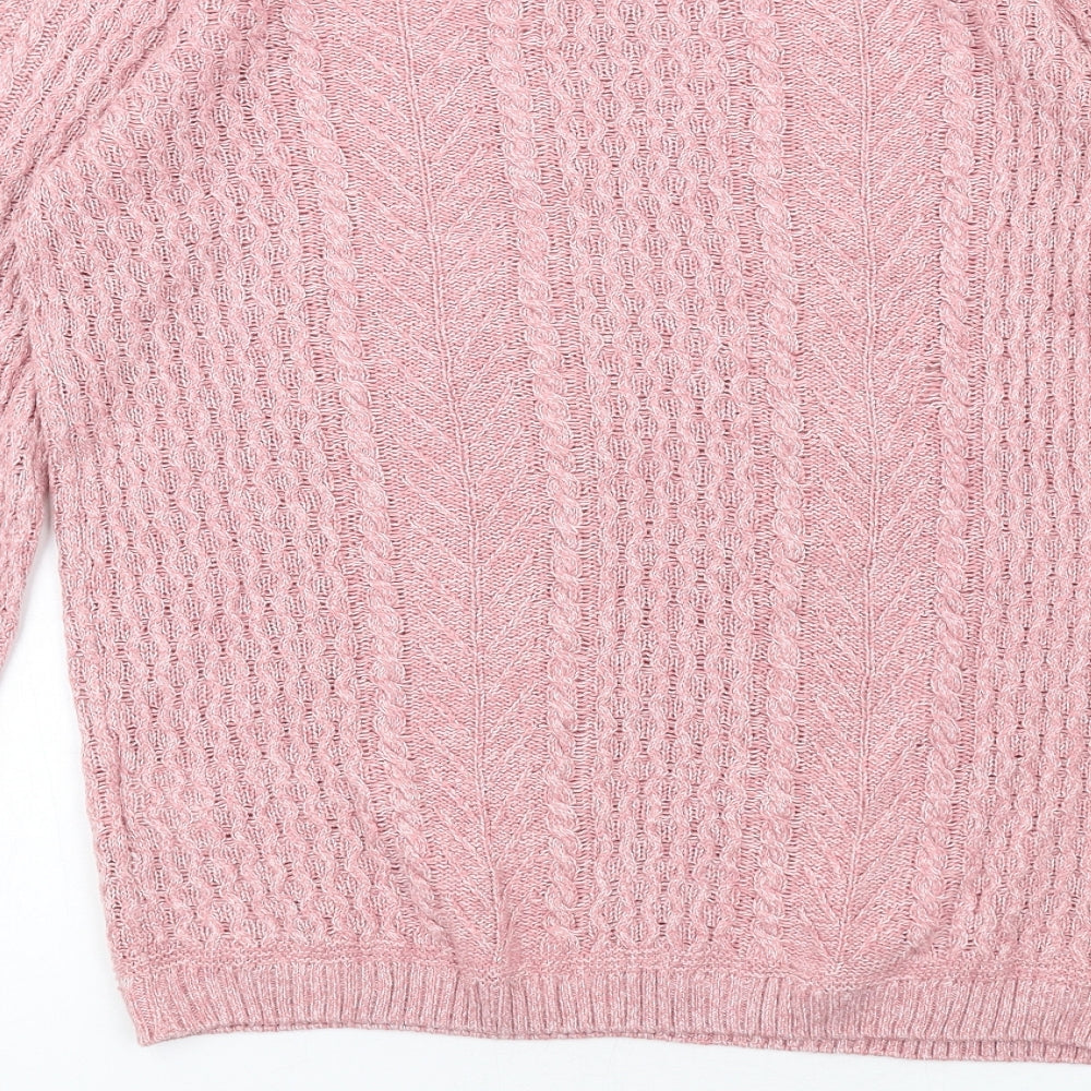 EWM Womens Pink Crew Neck Acrylic Pullover Jumper Size 10