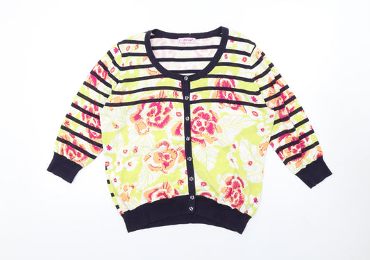 Per Una Womens Multicoloured Round Neck Floral Cotton Cardigan Jumper Size 16