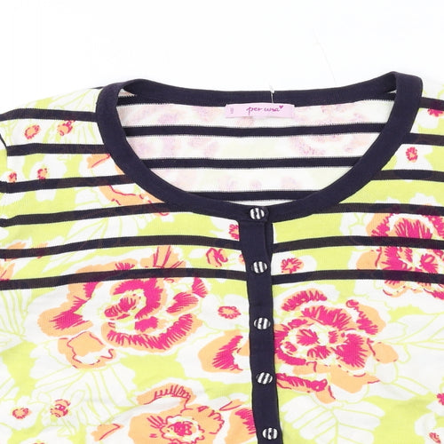 Per Una Womens Multicoloured Round Neck Floral Cotton Cardigan Jumper Size 16