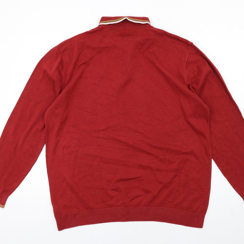 NEXT Mens Red Collared Cotton Pullover Jumper Size XL Long Sleeve