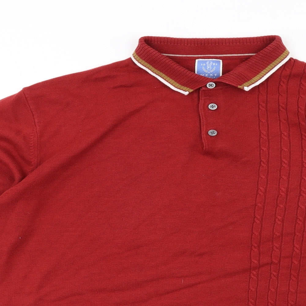 NEXT Mens Red Collared Cotton Pullover Jumper Size XL Long Sleeve