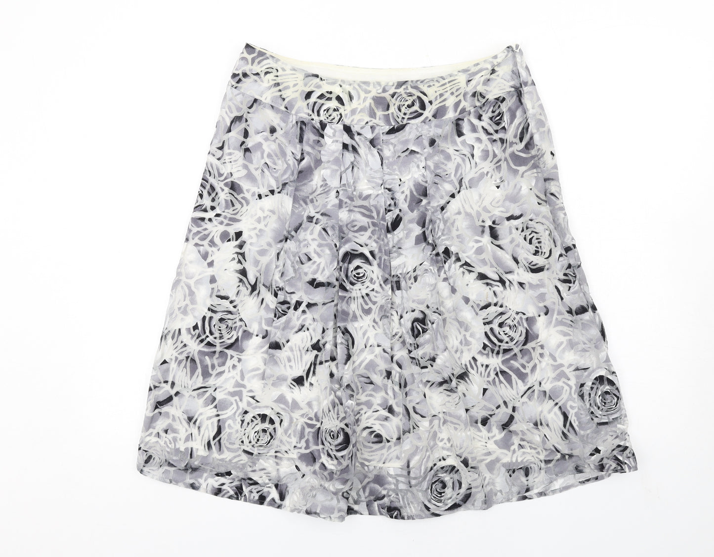 Per Una Womens Grey Floral Viscose A-Line Skirt Size 12 Zip