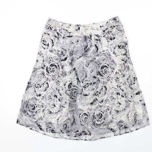 Per Una Womens Grey Floral Viscose A-Line Skirt Size 12 Zip