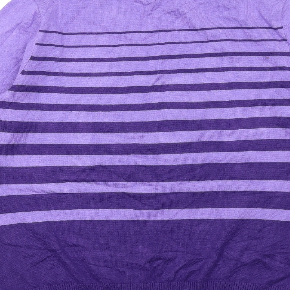 Bonmarché Womens Purple Round Neck Striped Viscose Pullover Jumper Size M