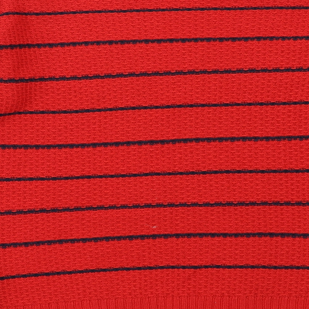 Marks and Spencer Womens Red Round Neck Striped Acrylic Pullover Jumper Size 10