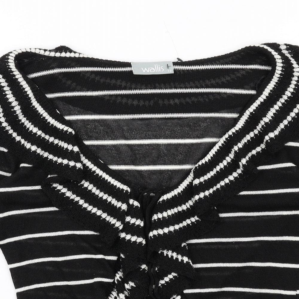 Wallis Womens Black V-Neck Striped Acrylic Cardigan Jumper Size 12