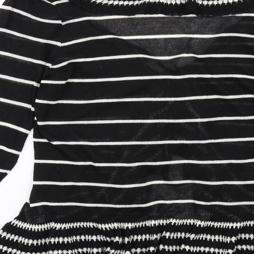 Wallis Womens Black V-Neck Striped Acrylic Cardigan Jumper Size 12