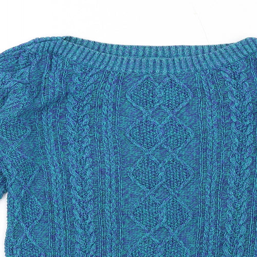 Monsoon Womens Blue Boat Neck Cotton Pullover Jumper Size S