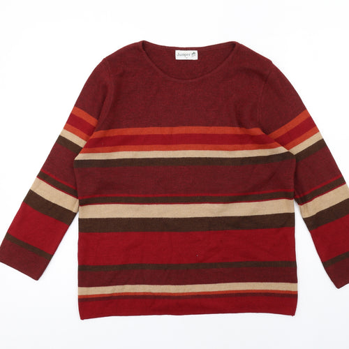 Jumper Mens Multicoloured Round Neck Striped Wool Pullover Jumper Size M Long Sleeve